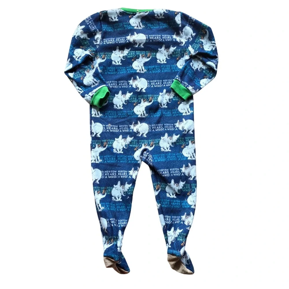 Dr Seuss Horton Hears A Who Toddler Fleece Footed Pajamas Blue‎ Green 4T
